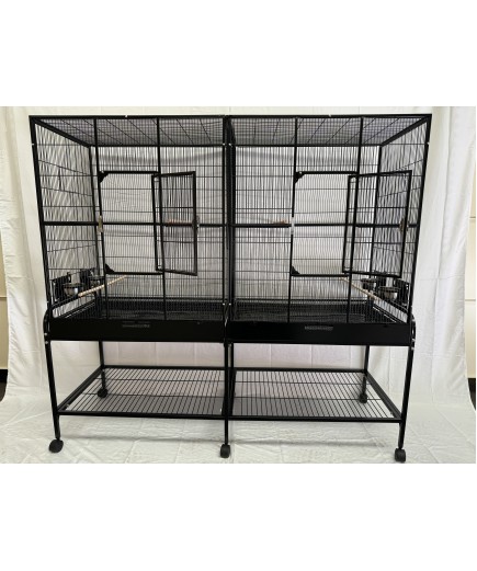 Parrot-Supplies Premium Double Flight Parrot Cage With Stand - Black