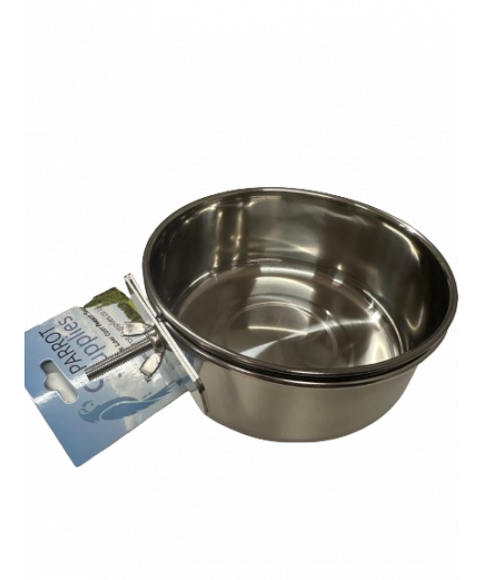 Parrot-Supplies Stainless Steel Coop Cup Feeder/Water Bowl With Clamp Holder Large