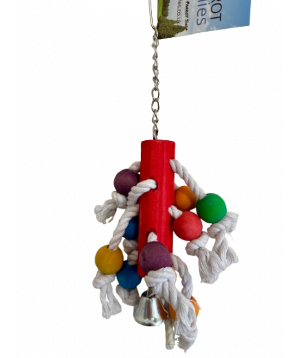 Parrot-Supplies Beaded Balls Wood Cylinder With Bell Parrot Toy