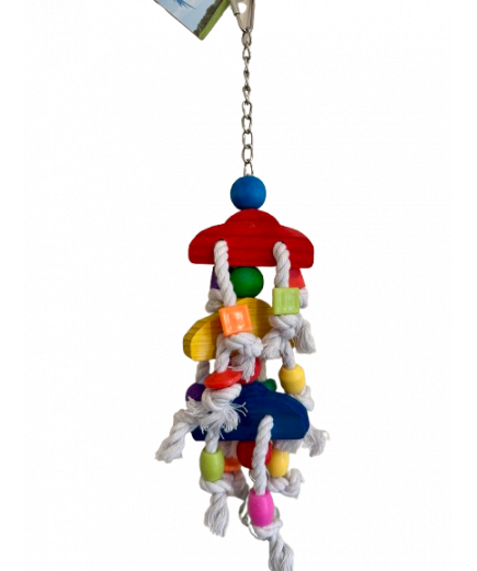 Parrot-Supplies Rainbow Clouds Wood and Rope Parrot Toy