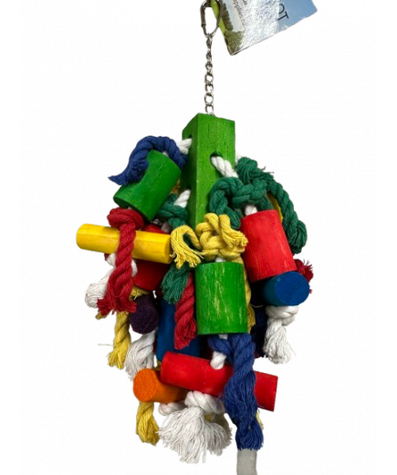 Parrot-Supplies Chunky Block Wood and Rope Parrot Toy