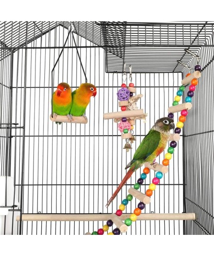 Large Roof Top Bird Cage With Stand and Toys - Black