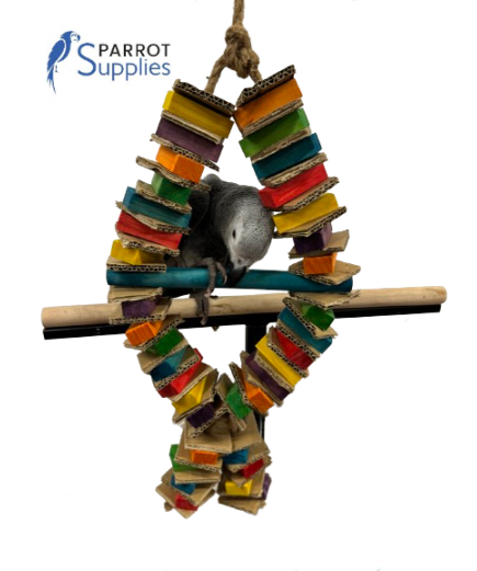 Parrot-Supplies Stacks of Shredding Diamond Large Card & Wood Parrot Toy