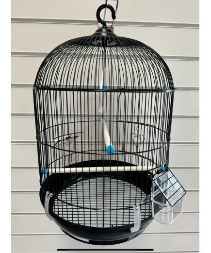 Round Bird Cage, Parakeet Cage H52.5cm x W33.5cm Budgie, Canary - Black