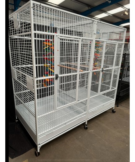 Parrot-Supplies New York Large Double Parrot Cage With Divider White