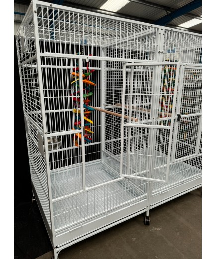 Parrot-Supplies New York Large Double Parrot Cage With Divider White