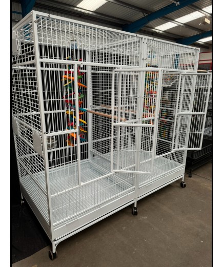 Parrot-Supplies New York Large Double Parrot Cage With Divider White