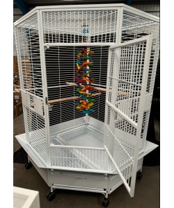 Parrot-Supplies Denver XL Macaw Corner Parrot Cage - White