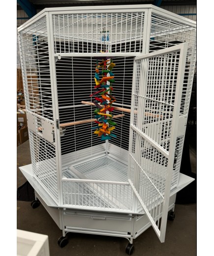 Parrot-Supplies Denver XL Macaw Corner Parrot Cage - White