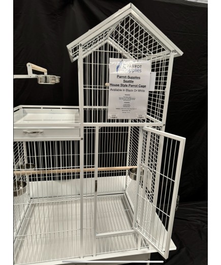 Parrot-Supplies Seattle House Style Play Top Parrot Cage White