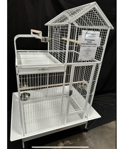 Parrot-Supplies Seattle House Style Play Top Parrot Cage White