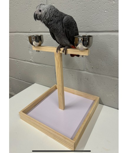 Parrot-Supplies Small Parrot Wooden Play Stand With Bowls